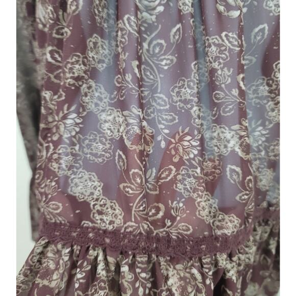 Charming Charlie Brown Floral Peplum Sheer Top Medium Lightweight Pleated Front - Picture 5 of 7